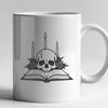 Dark Floral Skull Design A detailed, illustrated skull with a rose and candle nearby, set against a dark background.