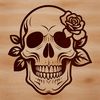 Intricate Skull Clip Art A decorative Gothic-style skull with intricate details, suitable for various digital designs and crafts.