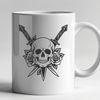 Gothic Artwork Design A stylized skull design featuring intricate details, suitable for Halloween decorations or as a vector graphic.