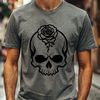 Free Vector Design Skull with Roses A detailed illustration of a Gothic-style skull surrounded by floral elements, suitable for cutting machines and stenciling.