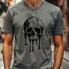 Gothic Skull Illustration with Dripping Effects A detailed illustration of a dripping skull with Gothic-inspired design elements.