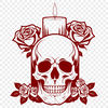 Gothic Florals and Skull Illustration A stylized, hand-drawn illustration of a Gothic skull surrounded by floral elements.