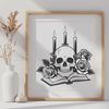 Candlelit Gothic Head Decorative Art A detailed illustration of a Gothic-style skull surrounded by a candle flame and ornate details.
