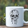 Free Vector Skull Art with Gothic Twist A gothic-inspired skull design with dripping details, suitable for vector art and cutting machine projects.