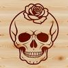Gothic Skull with Rose Adornment A stylized gothic skull adorned with a rose motif in high-resolution vector format.