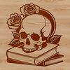 Stylized Skull with Ornate Details A stylized illustration of a Gothic skull surrounded by ornate details and symbols.