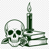 Gothic Skull Silhouette with Floral Wreath A stylized skull silhouette with intricate details, reminiscent of medieval art, surrounded by a wreath.