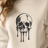 Gothic Skull Decorations A stylized, gothic-inspired skull with dripping details, suitable for Halloween decorations or vector art designs.