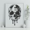 Gothic Dripping Skull Illustration A 2D illustration of a dripping skull in a gothic style, suitable for various design applications.