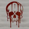 Stylized Skull with Droplets Design A stylized digital illustration of a skull with drips or drops emanating from it, suitable for Gothic-themed designs.