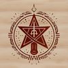 A detailed, gothic-inspired design featuring a witch surrounded by mystical symbols, including a prominent pentagram.