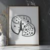 A simple illustration of a wedge-shaped piece of cheese with details resembling various textures.