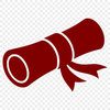 A digital vector illustration of a classic graduation scroll with diploma and paper elements.
