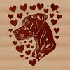 A regal Great Dane breed illustration featuring heart designs on its head.