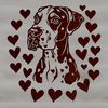 Adorable Great Dane Dog Head Clip Art A large breed dog's head with loving heart symbols around it.