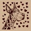 Great Dane Clipart with Heart Design Large breed dog illustration with love hearts in its fur.
