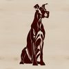 Large breed dog sitting on floor in vector illustration format.