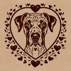 Ornate Dog Decorations with Love Hearts Large breed dog with ornate decorations featuring love hearts on its head.