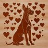 Relaxed Dog Breed with Heart Surroundings A large breed dog, specifically a Great Dane, sitting in a relaxed posture with love hearts surrounding it.