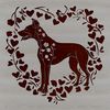 Ornate Love Hearts Surround a Majestic Great Dane Large breed dog standing proudly with ornate love hearts surrounding its body.