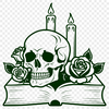 Free Vector Art of a Decorative Skull A stylized illustration of a Gothic-inspired skull surrounded by subtle details and ornate designs.
