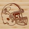 Illustration of a football helmet and ball from the sport of American football.