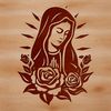 Floral Wreath Surrounding Our Lady Detailed depiction of Our Lady in a traditional religious setting with intricate details.