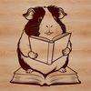 Adorable Guinea Pig Reading Book Clip Art A cartoon guinea pig sitting on a book, surrounded by reading materials.