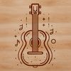 A simple line drawing of a classic acoustic guitar.