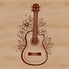 Beautiful Acoustic Guitar Design A detailed illustration of an acoustic guitar with floral patterns and designs.