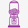 A 2D illustration of a classic gumball machine with colorful details.