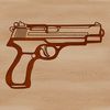A graphic representation of a pistol with precise lines and shapes.