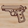 A detailed vector illustration of a handgun in various configurations.
