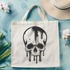 Spooky SVG Illustration Art A gothic-themed illustration of a skull with dripping details, suitable for vector art and cutting machine projects.
