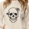 Gothic Rose Skeleton Design A stylized skull design with a rose in the background, suitable for vector art and cutting machine projects.