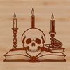 Elegant Skull Design with Floral Elements A stylized illustration of a skull surrounded by decorative elements and symbols.