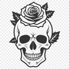 Spooky Gothic Head Design A stylized illustration of a Gothic-inspired skull surrounded by intricate details, suitable for Halloween-themed designs.