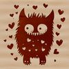 A colorful SVG illustration of a cute monster surrounded by love hearts.