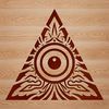 A vector illustration of a mystical symbol, the Eye of Providence, surrounded by a gothic-inspired border.