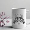 Elegant Halloween Decor Illustration A stylized skull illustration with a rose and book in the background, suitable for Halloween designs and vector art projects.