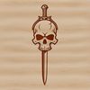 Dagger-Embedded Skull Vector Art A detailed illustration of a skull with a dagger lodged in its forehead.