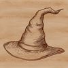 Whimsical Gothic Witchcraft Symbol A traditional witch hat adorned with mystical symbols and elements, evoking a sense of magic and mysticism.