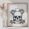Beautiful Vintage-Style Skull Design A detailed SVG illustration of a Gothic-style skull adorned with a floral rose motif.