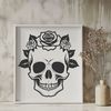Free Halloween SVG Clipart A Gothic-style skull design featuring a rose motif in a vector format, suitable for various digital applications.