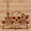 Halloween Illustration Set A stylized illustration of a skull surrounded by a rose and candle, suitable for Halloween decorations.