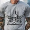 Ornate Gothic Skull Design A stylized illustration of a Gothic skull surrounded by ornate details.