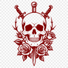 Beautiful Victorian-Style Skull Vector Art A skeletal skull with intricate rose details in a gothic style.