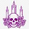 Gothic Skull Illustration in Dark Colors A detailed illustration of a skull with intricate details and decorations, set against a dark background.