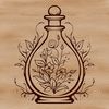 Gothic Witchcraft Floral Design A gothic-style illustration of a witch's potion bottle surrounded by intricate floral patterns and ornate details.