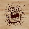 A playful monster breaking through a wall in a whimsical illustration, suitable for children's decorations.